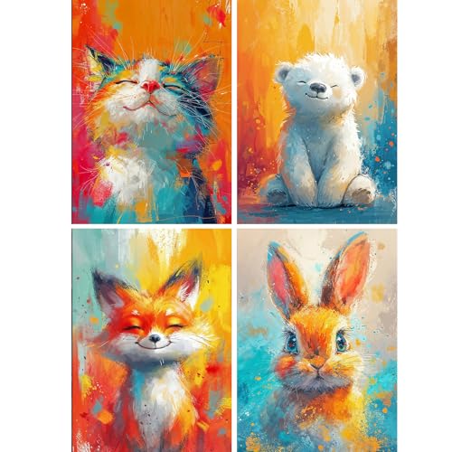 SHEGZHUC 4 Pack Diamond Painting Tiere 30x40cm Diamond Painting Katze Bär Fuchs Hase Kaninchen Orange Mosaik Diamant Malerei Kunst Stickerei Kreuzstich Bilder Geschenk Wanddekoration von SHEGZHUC