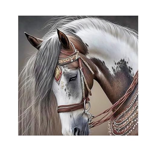 SHEGZHUC 40x40cm Diamond Painting Eckige Steine Pferd Diamond Painting Pferdekopf Weiss-braun Diamond Painting Tiere Diamant Malerei Kunst Stickerei Kreuzstich Bilder Geschenk Wanddekoration von SHEGZHUC