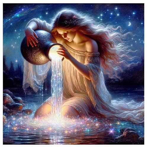 SHEGZHUC 40x40cm Diamond Painting Frau Wassermann Diamond Painting Sternzeichen Wassermann Malen nach Zahlen Fee Elf Mosaik Diamant Malerei Kunst Stickerei Kreuzstich Bilder Geschenk Wanddekoration von SHEGZHUC