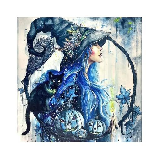 SHEGZHUC 40x40cm Diamond Painting Hexen Diamond Painting Katze Schwarz Halloween Zauberin Diamond Painting Horror Gothic Frau Diamant Malerei Kunst Stickerei Kreuzstich Bilder Geschenk Wanddekoration von SHEGZHUC