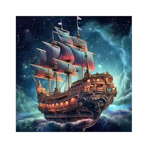 SHEGZHUC 40x40cm Diamond Painting Schiff Diamond Painting Raumschiff Diamond Painting Segelschiff Landschaft Dunkle Nacht Diamant Malerei Kunst Stickerei Kreuzstich Bilder Geschenk Wanddekoration von SHEGZHUC