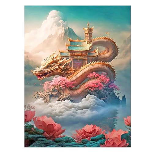 SHEGZHUC 40x50cm Diamond Painting Drache Diamond Painting Tiere Diamond Painting Dragon Dachboden Diamond Painting Lotusblume Diamant Malerei Kunst Stickerei Kreuzstich Bilder Geschenk Wanddekoration von SHEGZHUC