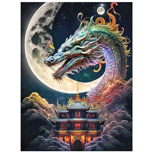 SHEGZHUC 40x50cm Diamond Painting Eckige Steine Drache Diamond Painting Tiere Diamond Painting Landschaft Mond Dachboden Diamant Malerei Kunst Stickerei Kreuzstich Bilder Geschenk Wanddekoration von SHEGZHUC