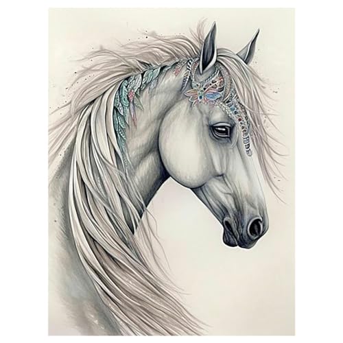 SHEGZHUC 40x50cm Diamond Painting Eckige Steine Pferd Weiß Diamond Painting Pferdekopf Grüne Tiara Diamond Painting Tiere Diamant Malerei Kunst Stickerei Kreuzstich Bilder Geschenk Wanddekoration von SHEGZHUC