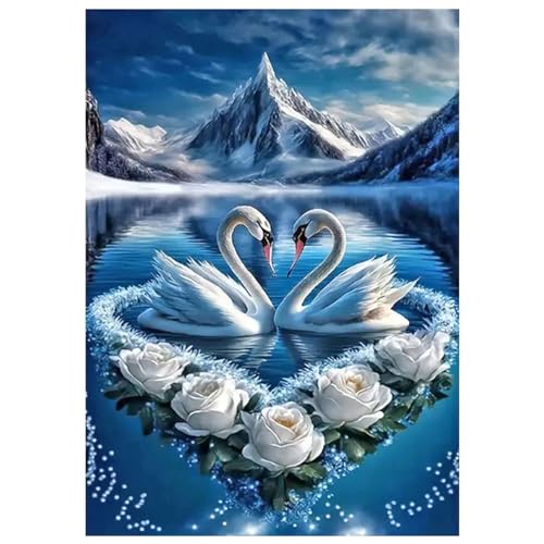 SHEGZHUC 40x50cm Diamond Painting Eckige Steine Schwan Rosen Herz Blumen Diamond Painting Schwanenpärchen Meer Landschaft Bergsee Blau Diamant Malerei Stickerei Kreuzstich Geschenk Wanddekoration von SHEGZHUC