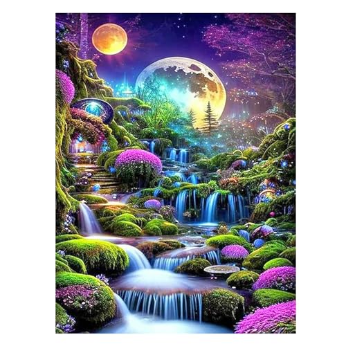 SHEGZHUC 40x50cm Diamond Painting Wasserfall Glitzer Diamond Painting Wasserfall Bunt Diamond Painting Landschaft Mond Diamant Malerei Kunst Stickerei Kreuzstich Bilder Geschenk Wanddekoration von SHEGZHUC