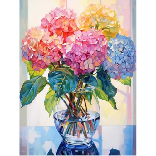 SHEGZHUC 40x50cm Eckige Steine Diamond Painting Blumen in Vase Bunte Hortensien Diamond Painting Blumenstrauß Mosaik Diamant Malerei Kunst Stickerei Kreuzstich Bilder Geschenk Wanddekoration von SHEGZHUC