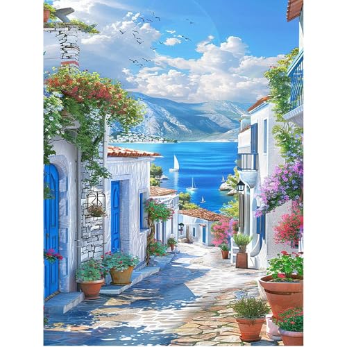 SHEGZHUC 40x50cm Eckige Steine Diamond Painting Haus am Meer Diamond Painting Landschaft Blumen Diamond Painting Berge Mosaik Diamant Malerei Kunst Stickerei Kreuzstich Bilder Geschenk Wanddekoration von SHEGZHUC