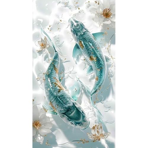 SHEGZHUC 45x85cm Diamond Painting Fische Karpfen Kampffische Grün Diamond Painting Sternzeichen Fische Blumen Mosaik Diamant Malerei Kunst Stickerei Kreuzstich Bilder Geschenk Wanddekoration von SHEGZHUC