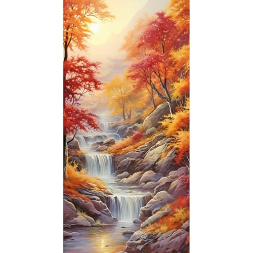 SHEGZHUC 45x85cm Diamond Painting Landschaft Herbst Diamond Painting Wasserfall Ahorn Sonnenuntergang Mosaik Diamant Malerei Kunst Stickerei Kreuzstich Bilder Geschenk Wanddekoration von SHEGZHUC