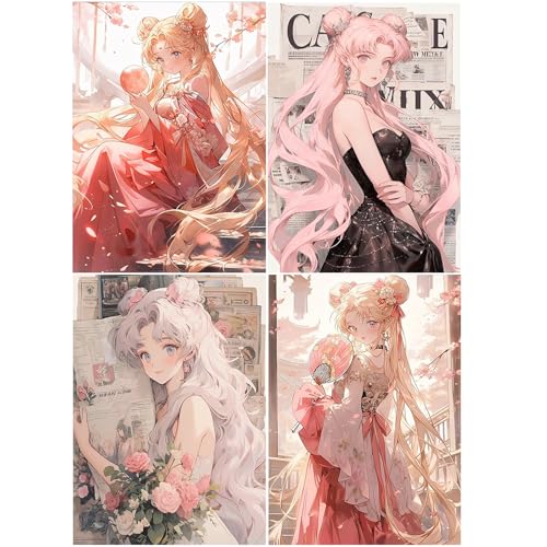 SHEGZHUC 4er Set Diamond Painting Anime Girl 30x40cm Diamond Painting Blumen Mädchen Diamant Painting Mädchen Diamond Painting Japan Anime Cartoon Basteln Erwachsene Frauen Diamond Painting Frau Craft von SHEGZHUC