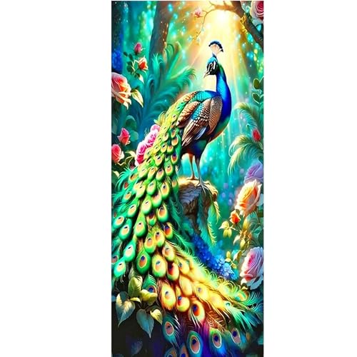 SHEGZHUC 50x110cm Diamond Painting Pfau Groß Grün Malen nach Zahlen Pfau Blumen Rose Diamond Painting Groß XXL Diamant Malerei Kunst Stickerei Kreuzstich Bilder Geschenk Wanddekoration von SHEGZHUC