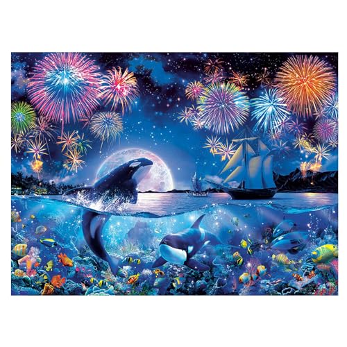 SHEGZHUC 50x40cm Diamond Painting Delfine Unterwasserwelt Landschaft Diamant Painting Viereckigen Steinen Delfin Schiff Meer Diamant Malerei Kunst Stickerei Kreuzstich Bilder Geschenk Wanddekoration von SHEGZHUC