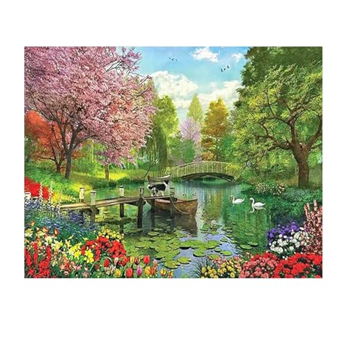 SHEGZHUC 50x40cm Diamond Painting Wald Landschaft Diamond Painting Kirschbaum Kirschblüte Seen Diamant Painting Bilder Brücken Diamant Malerei Kunst Stickerei Kreuzstich Bilder Geschenk Wanddekoration von SHEGZHUC