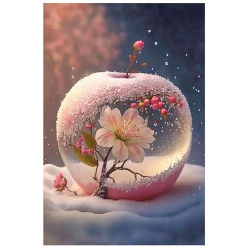 SHEGZHUC 5D Diamond Painting Apfel Kristall 30x40cm Diamant Painting Glas Apfel Diamond Painting Strass Kirschblüte Apfel Schnee Diamant Malerei Stickerei Kreuzstich Bilder Geschenk Wanddekoration von SHEGZHUC