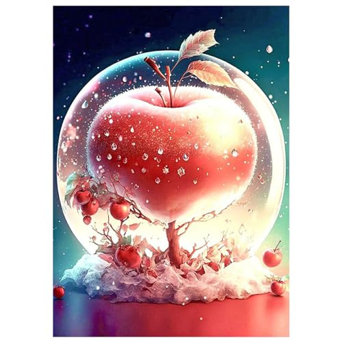 SHEGZHUC 5D Diamond Painting Apfel Kristall 30x40cm Diamond Painting Glas Apfel Diamant Painting Bilder Roter Apfel Blätter Apfelbaum Stickerei Kreuzstich Diamant Malerei Geschenk Wanddekoration von SHEGZHUC