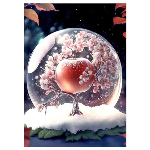 SHEGZHUC 5D Diamond Painting Apfel Kristall 30x40cm Diamond Painting Glas Diamond Painting Strass Kirschblüte Apfel Blätter Schnee Diamant Malerei Stickerei Kreuzstich Bilder Geschenk Wanddekoration von SHEGZHUC