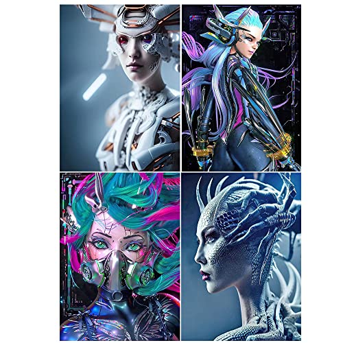 SHEGZHUC Diamond Painting 4Pcs 40x50cm 5D Diamant Painting Bilder Cyberpunk Frau DIY Diamond Painting Cyberpunk Frau Malen Nach Zahlen Erwachsene DIY Diamant Malerei Malen nach Zahlen Erwachsene von SHEGZHUC