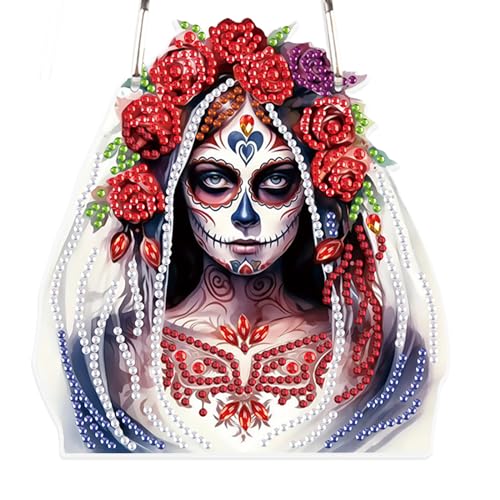 SHEGZHUC Diamond Painting Anhänger Sonnenfänger Diamond Painting Ornamente Diamant Malerei Kunst Stickerei Kreuzstich Geschenk Fenster Haustür zum Aufhängen Dekoration Totenkopf Skull Frauen Halloween von SHEGZHUC