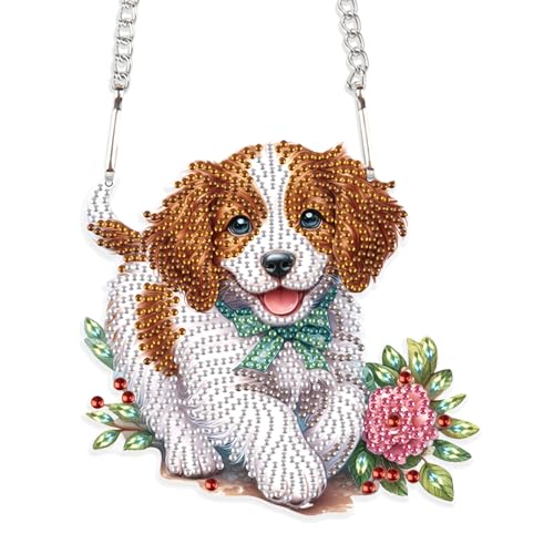 SHEGZHUC Diamond Painting Anhänger Sonnenfänger Diamond Painting Ornamente Diamant Malerei Stickerei Kreuzstich Geschenk Fenster Haustür zum Aufhängen Dekoration || Diamond Painting Hund Blumen von SHEGZHUC