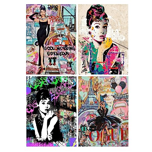 SHEGZHUC Diamond Painting Schauspieler 4 Pack 30x40 cm Diamond Painting Frauen Motive 5D Diamant Painting Malen nach Zahlen Erwachsene Weiblicher Star Neon Farben Puzzle Mosaik von SHEGZHUC