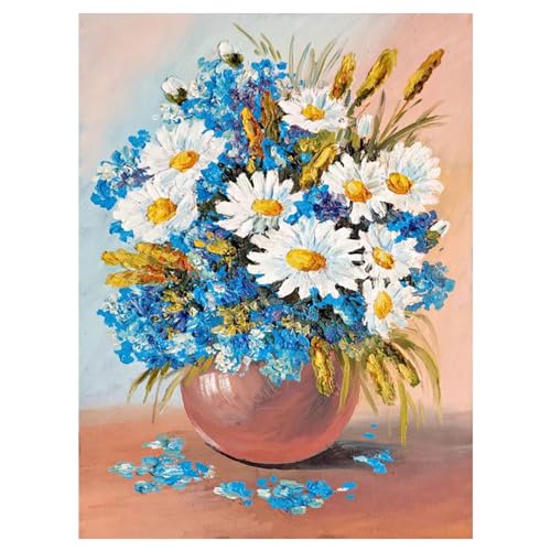 SHEGZHUC Diamond Painting Blumen in Vase 30x40cm Diamond Painting Blumen Gänseblümchen Blau Weiß Diamond Painting Blumen im Glas Diamond Painting Vase Blumenstrauss Diamant Malerei Geschenk Wand Dekor von SHEGZHUC