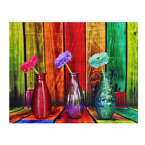 SHEGZHUC Diamond Painting Blumen in Vase 40x30cm Diamond Painting Bunter Blumenstrauß Diamond Painting Blumen im Glas Diamant Malerei Kunst Stickerei Kreuzstich Bilder Geschenk Wanddekoration von SHEGZHUC