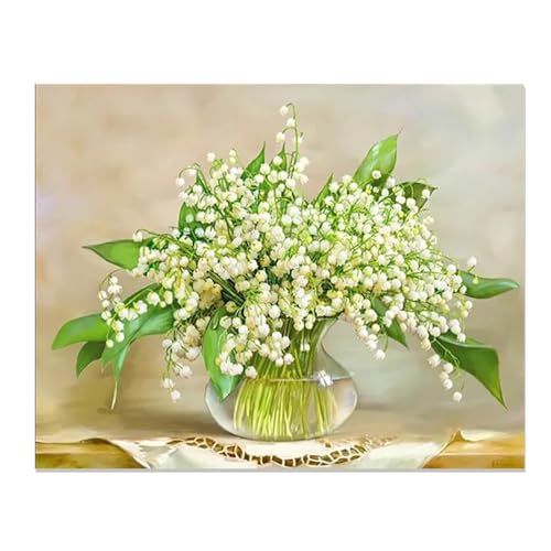 SHEGZHUC Diamond Painting Blumen in Vase Maiglöckchen 40x30cm Diamond Painting Blumen im Glas Diamond Painting Vase Blumenstrauss Stickerei Kreuzstich Diamant Malerei Bilder Geschenk Wanddekoration von SHEGZHUC