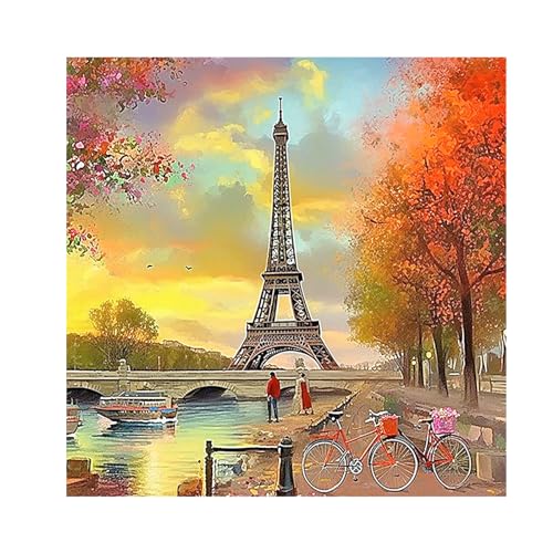 SHEGZHUC Diamond Painting Eiffelturm Paris 40x40cm Diamond Painting Roter Ahorn Diamond Painting Stillleben mit Fahrrad Schiff Diamond Painting Liebespaar Diamond Painting Herbst Wald Bunt Crystal Art von SHEGZHUC