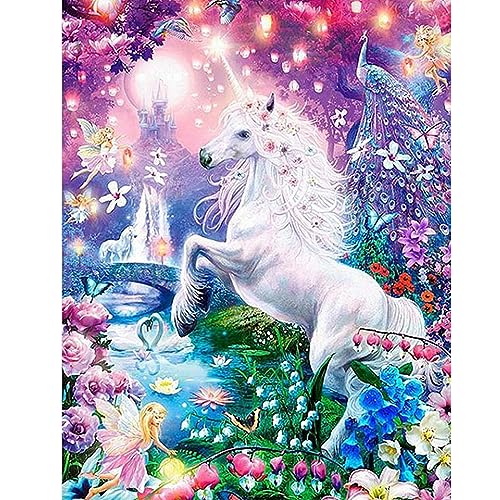 SHEGZHUC Diamond Painting Einhorn Blumem 40x50 cm Diamond Painting Kinder Einhorn Diamant Painting Einhorn Bilder Diamond Painting Einhorn Erwachsene Glitzer Diamond Painting Landschaft von SHEGZHUC