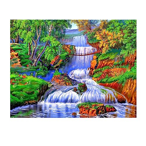 SHEGZHUC Diamond Painting Erwachsene Wasserfälle 50x40 cm Diamond Painting Landschaft Quadratische Steine Square Diamond Painting Landschaften und Natur Perlenbilder Erwachsene Wasserfall Bäume von SHEGZHUC