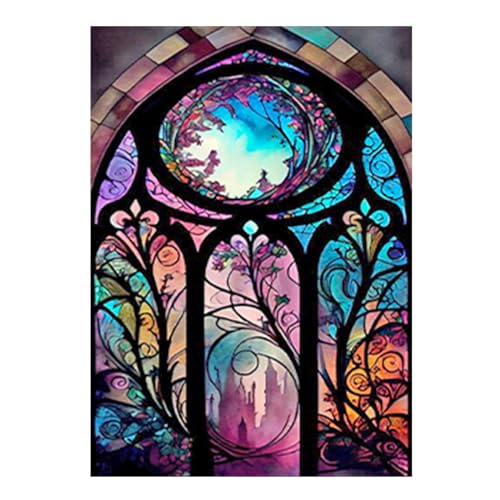 SHEGZHUC Diamond Painting Fensterbilder Blumen 40x50cm Diamant Painting Fensterbilder Diamond Painting Glass Diamond Painting Schloss 5D Diamant Painting Blumen Craft Buddy Perlenbilder Erwachsene von SHEGZHUC