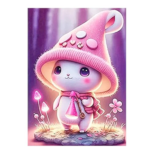 SHEGZHUC Diamond Painting Hase Kaninchen Rosa 30x40cm Diamond Painting Anime Hase Kaninchen Diamond Puzzle Kaninchen Pilzkappe Schal 5D Diamant Painting Blumen Diamond Painting Tiere Cartoon von SHEGZHUC