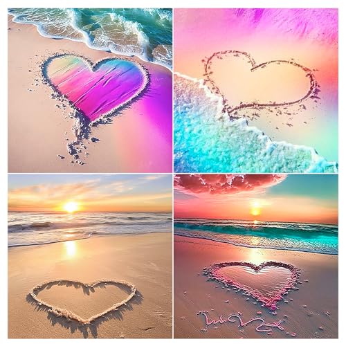 SHEGZHUC Diamond Painting Herz Love am Strand 4er Set 30x30cm Diamond Painting Sonnenuntergang Strand Diamant Painting Bilder Strand Meer Diamant Painting Bilder Erwachsene Landschaft Liebe von SHEGZHUC