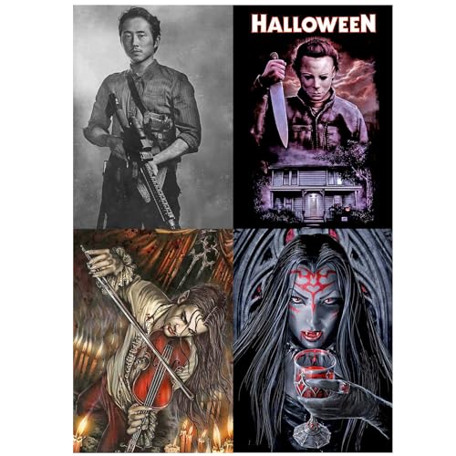 SHEGZHUC Diamond Painting Horror 4 Pack 30x40cm Diamond Painting Frau Blut Diamond Painting Skull Totenkopf Diamond Painting Glenn The Walking Dead Vampir Zombie Diamond Painting Gothic Halloween von SHEGZHUC