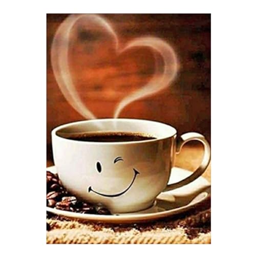 SHEGZHUC Diamond Painting Kaffee 30x40cm Diamond Painting Küche Lächeln Herz Liebe Küchenmotiv 5D Diamant Painting Kaffee Diamant Malerei Kunst Stickerei Kreuzstich Bilder Geschenk Wanddekoration von SHEGZHUC