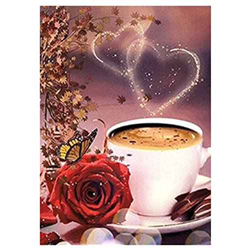 SHEGZHUC Diamond Painting Kaffee Rose 30x40cm 5D Diamant Painting Kaffee Bilder für Küche Diamant Painting Bilder Kaffee Malen nach Zahlen Kaffee Daiments Painting Bilder Kaffee Stickbilder Anfänger von SHEGZHUC