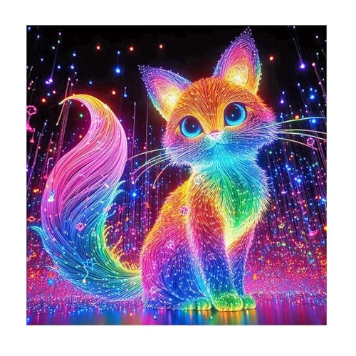 SHEGZHUC Diamond Painting Katze Bunt 30x30cm Diamant Painting Katze Fluoreszierend Diamond Painting Tiere Regenbogen Katze Diamant Malerei Kunst Stickerei Kreuzstich Geschenk Wanddekoration von SHEGZHUC