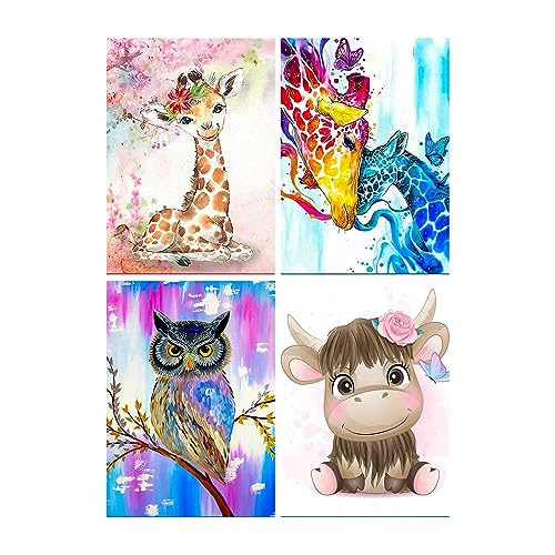 SHEGZHUC Diamond Painting Kinder Mädchen 4er Set 30x40 cm Diamond Painting Giraffe Malen nach Zahlen Giraffe Diamond Painting Kuh Diamond Painting Ochse Diamant Painting Bilder Eule Kreuzstich Kinder von SHEGZHUC