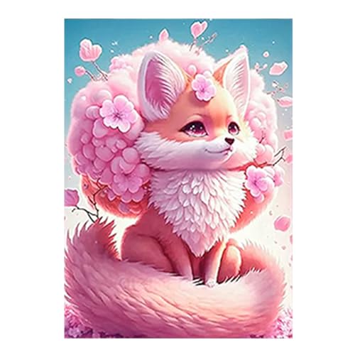 SHEGZHUC Diamond Painting Kirschblüten Fuchs Rosa 30x40cm 5D Diamant Painting Fuchs Malen nach Zahlen Fuchs Diamond Painting Blumen Stickbilder Erwachsene Kirschblüten Diamond Painting Tiere Cartoon von SHEGZHUC