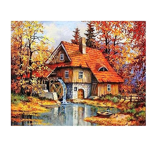 SHEGZHUC Diamond Painting Ländliche Häuser 50x40 cm Diamond Painting Landschaft Häuser Diamond Painting Landschaft Eckige Steine Diamond Painting Landschaft Quadratische Steine Landschaft Herbst von SHEGZHUC