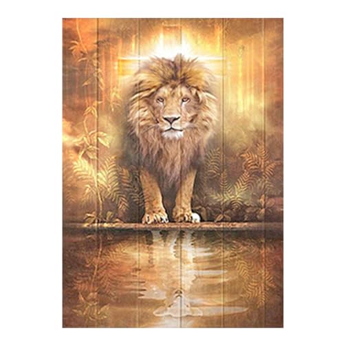 SHEGZHUC Diamond Painting Löwe und Lamm 40x50cm Diamant Painting Bilder Löwe Lamm Diamond Painting Blätter Diamond Painting Löwe mit Jesus Diamond Painting Spiegelung Löwe Malen nach Zahlen Tiere von SHEGZHUC