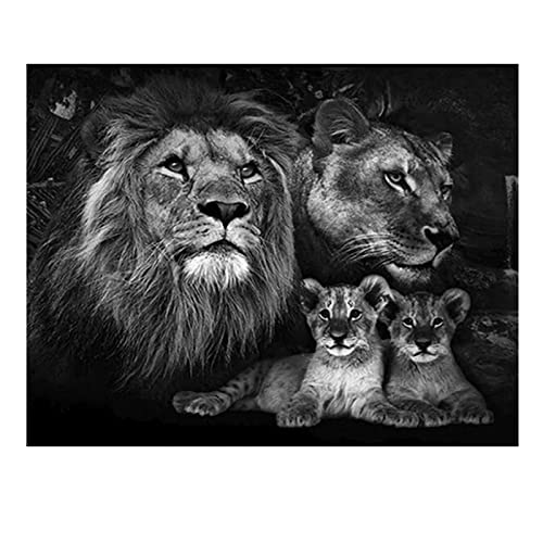 SHEGZHUC Diamond Painting Löwe und Löwin 40x50cm Diamond Painting König der Löwen Malen nach Zahlen Erwachsene Tiere Diamant Painting Löwe Baby Perlenbilder Diamond Painting Löwe Schwarz Weiß Kinder von SHEGZHUC