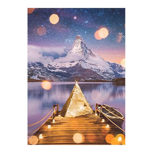 SHEGZHUC Diamond Painting Schneeberg 40x50cm Diamond Painting Landschaft Berge 5D Diamant Painting Meer Boot Diamond Painting Brücken Diamond Painting Schiff Diamond Painting Landschaft Bergsee Zelt von SHEGZHUC