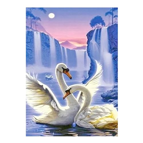 SHEGZHUC Diamond Painting Schwanenpärchen 40x50cm Diamant Painting Sonnenuntergang Schwan Diamant Painting Lila Wasserfall Mond Diamond Painting Erwachsene Tiere Diamond Painting Landschaft Bergsee von SHEGZHUC