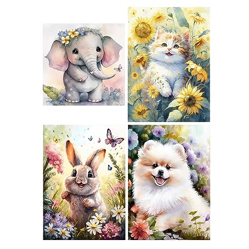 SHEGZHUC Diamond Painting Tiere 4 Pack 30x40 cm Diamond Painting Elefant Diamond Painting Hasen Kaninchen Malen nach Zahlen Katze Diamond Painting Hundewelpen Stickbild Kreuzstich Tiere Puzzle von SHEGZHUC