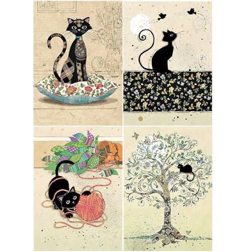 SHEGZHUC Diamond Painting Tiere 4er Set 30x40cm Diamond Painting Schwarze Katze Cartoon Baum Katzenbilder Pflanzen Grün Diamant Malerei Kunst Stickerei Kreuzstich Geschenk Wanddekoration von SHEGZHUC