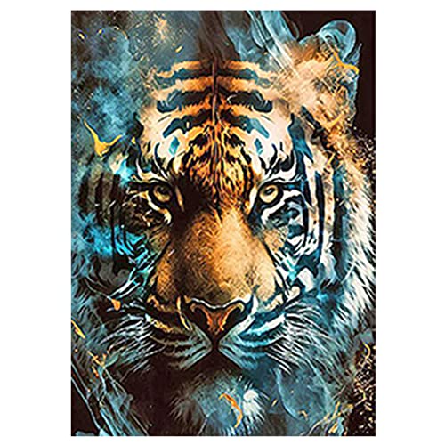 SHEGZHUC Diamond Painting Tiger Blau 40x50cm 5D Diamant Painting Bilder Tiger Diamond Painting Erwachsene Tiger Stickbilder Erwachsene Tiger Diamond Painting Tiger Köpfe Malen nach Zahlen Tiger von SHEGZHUC