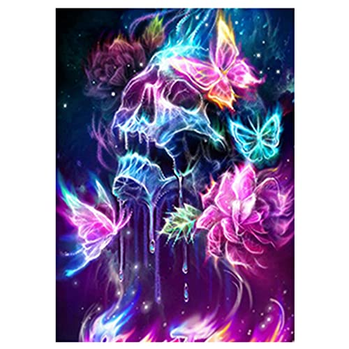 SHEGZHUC Diamond Painting Totenkopf Glitzer 40x50cm Diamond Painting Skull Totenkopf Schmetterling Diamant Painting Bilder Schädel Schmetterling Neonfarben Diamant Malerei Malen nach Zahlen Bilder von SHEGZHUC