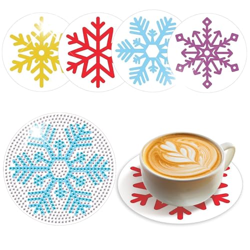 SHEGZHUC Diamond Painting Untersetzer Schneeflocke 4 STK Snowflake Diamond Painting Glasuntersetzer Tischuntersetzer Winterlandschaft Dekorative Kunsthandwerk für Wein Gläser Teetassen und Getränke von SHEGZHUC